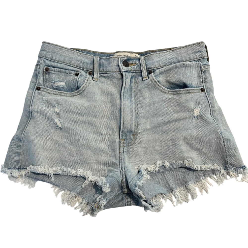 Abercrombie & Fitch High Rise Denim Shorts Size 28/6 Distressed Light Wash Blue